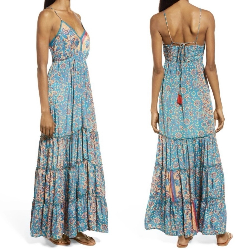 Anthropologie Floral Blue Maxi Dress Raga made NWT